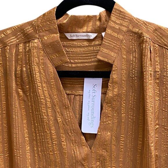 NWT Soft Surroundings Jocelyn Striped Popover Shirt Sz L Gold Boho Chic Office - Picture 3 of 15